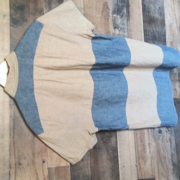 J.Crew Chambray Beige And Denim Color Block Short Sleeve Popover Shirt Sz Med - Picture 7 of 15